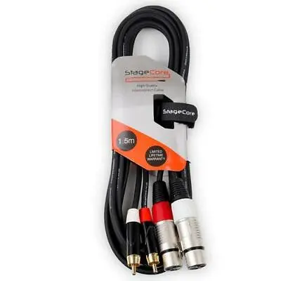 2x Female XLR To 2x RCA Phono Plug 1.5m Twin Lead Audio Signal Patch Cable • £8.99