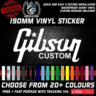 Gibson Custom Logo Guitar Vinyl Sticker Decal 190mm Multiple Colours • $7.99