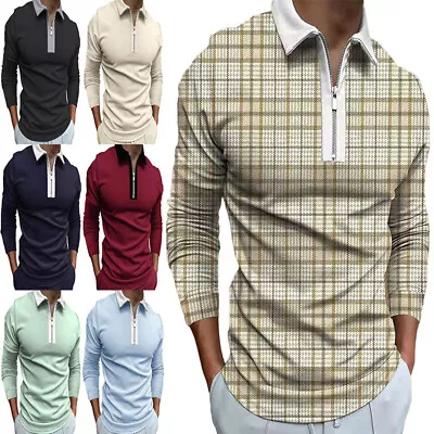 £13.69 • Buy Men T Shirts Lapel Neck Polo Shirt Mens Athletic Zipper Blouse Work Casual Plaid