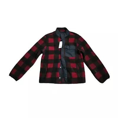 L Men's GOODFELLOW Plaid Sherpa Button Down Jacket Red Black NWT LARGE • $19.98