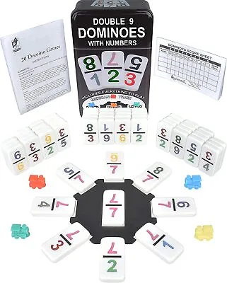 Mexican Train Dominoes Set With Numbers – Double Nine Dominoes Set For Adults • £23.74