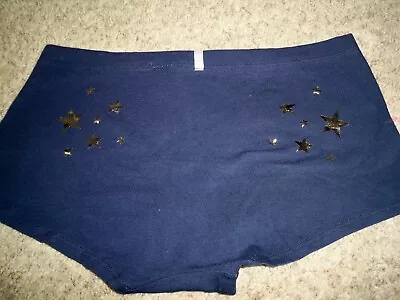 Victorias Secret Boyshort Navy Blue Silver Foil Stars 4th Of July Large  New • $14.99