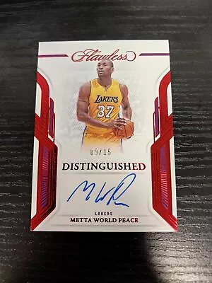 22-23 Panini Flawless Metta World Peace Distinguished Autograph Ruby 09/15 TL2 • $1.34