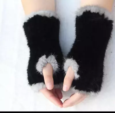 8  Real Mink Fur Gloves Knitted Fingerless Stretch Cuffs Sleeves Wrist Mittens • $35