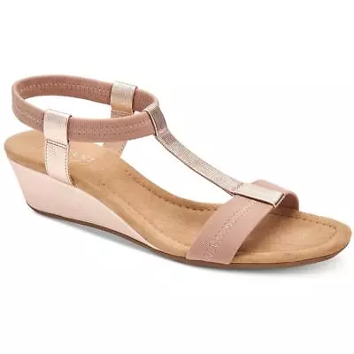 Alfani Womens Voyage Mixed Media T Strap Embossed Wedge Sandals Shoes BHFO 5892 • $10.99