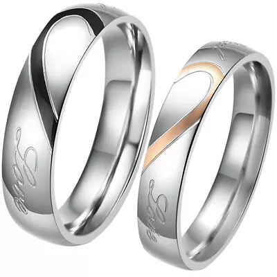 Men Women Couples Matching Love Heart Stainless Steel Wedding Ring Eternity Band • $8.36