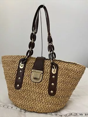 Michael Kors Santorini Raffia Straw & Leather Push Lock XL Beach Bag • $50