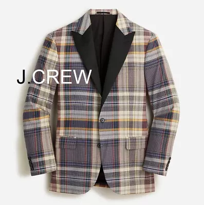 JCREW Dinner Jacket Blazer Ludlow Madras Plaid Check Cotton Tuxedo Suit Coat 38R • $138.80