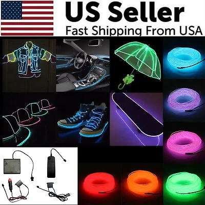 Neon LED Light Glow EL Wire String Strip Rope Tube Decor Car Party + Controller • $6.99