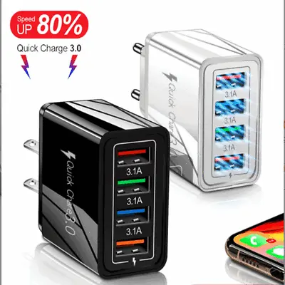 4 Port Fast Quick Charge QC 3.0 USB Hub Wall Home Charger Power Adapter Plug • $14.98