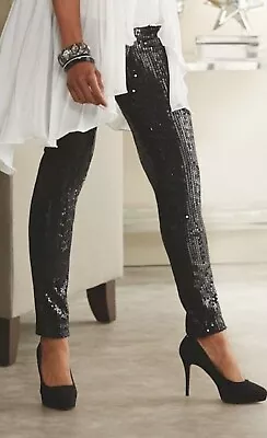 Ashro Sally Sequin Black Legging Stretch Pants Lined Size Large Party Formal NWT • $24.99