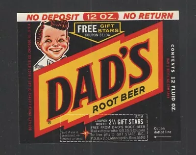 1960s DAD'S ROOT BEER 2 1/2 GIFT STARS COUPON 12 OZ BOTTLE LABEL { NOS } • $1.25