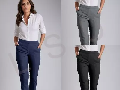 Women's Office Trousers Finely Stitched Ladies Formal Pull Up Pockets Pants • £11.99