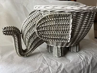 Pottery Barn Kids Handwoven Rattan Wicker Elephant  Shaped Storage Basket Gray • $100