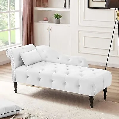 60.6  Modern Velvet Chaise Lounge Chair Buttons Tufted Sofa Chair Couch /Pillow • $299.99