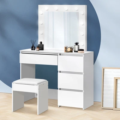 $229.90 • Buy Oikiture Dressing Table Stool Set Makeup Desk Mirror Storage 12 LED Bulbs White