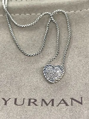 David Yurman 925 Sterling Silver Petite Pave Diamond Heart Pendant Necklace   • $237.06