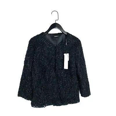 Roman Black Metallic Glitter Lace Collarless Blazer Jacket - Size 16 - NEW • £16