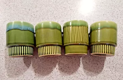 4 X  Vintage Drip Glaze Coffee Cups / Mugs. Retro Stackable Dark Green • $36.50