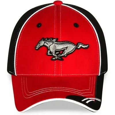 Red On Black Mustang Running Horse Hat * Stylish Cap For Mustang Fans SHIPS FREE • $37.09