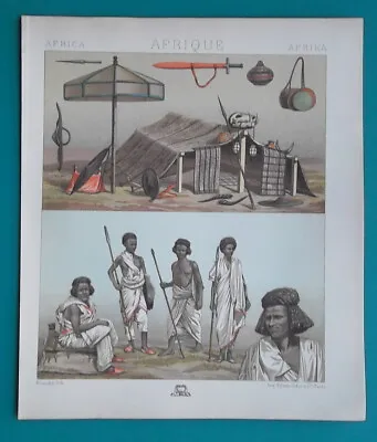 AFRICA Costume Of Arabs Nubia Tent Utensils Arms - COLOR Print By A. Racinet • £23.46