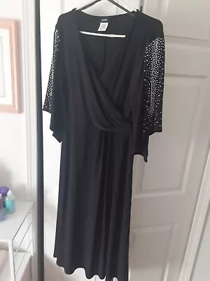 MSK Womens BLACK Beaded Cocktail Midi Dress Sz Large Mother Of Bride Or Groom • $17.99