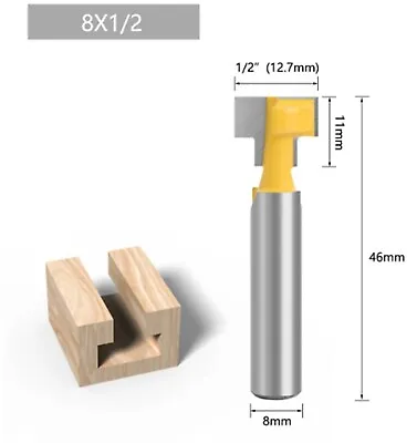 1/2  12.7mm Dia 8mm Shank T Slot Cutter Tool CNC Router MDF Wood Working T-Slot • £7.99