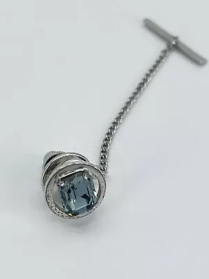 Vintage Destino SS Tie Tack Clip Pin Sterling Silver Rectangle Blue Rhinestone • $18