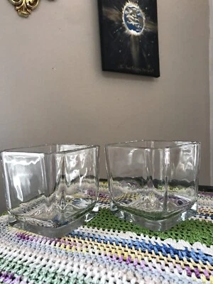 $6.99 • Buy Set Of 2 Square Glass Candle Holders 3.5  Vase Centerpiece Decor