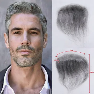 1B60 Grey Straight Human Hair Man Toupee V Style Frontal Hairline Ultra Thin PU • $20.93