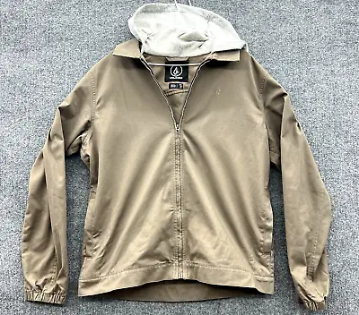 Volcom Men’s Large Hooded Full Zip Jacket Tan Beige Skateboard Snowboard • $20.40