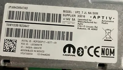VP2_7 7in Mopar Delphi Aptiv Uconnect UNLOCK CODE With T0MYD Serial • $9.99