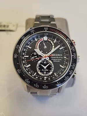 Non-Working Salesman Sample Seiko Sportura SSC357P1 Perpetual Solar Silver &... • $49.99