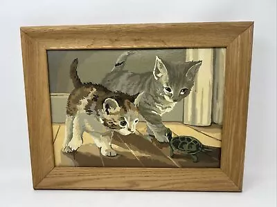 Vintage Paint By Number Picture Cats Kittens With Turtle Framed 16.5” X 13” • $39.99