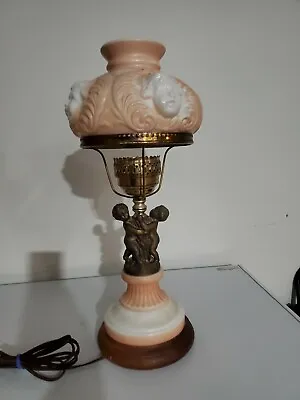 VTG VICTORIAN Brass Cherub Pink Lamp Cherub Globe Lamp Glass • $220