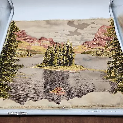 Vintage Vat Print Barkcloth Panel Cofabco Mountain Scene 1950s RARE Grannycore  • $45