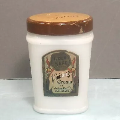 GOLD SEAL Vanishing Cream White Glass Empty AH Jar W Cover & Label 3.2  47A • $8.44