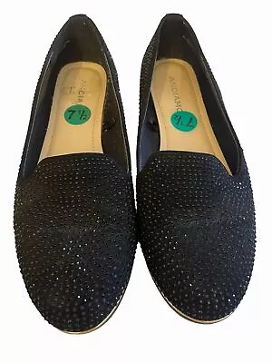 Andiamo Studded Embellished Women Slip On Flats Loafers Shoes Black Sz 7.5 Bling • $18.99