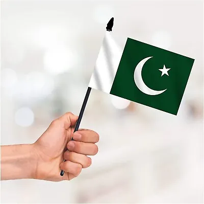 Pakistan Crescent Moon Star Green White Country Sports Independace Day Hand Flag • £3.49