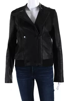 A.L.C. Womens Leather Full Zipper Jacket Black Size 6 • $99.01