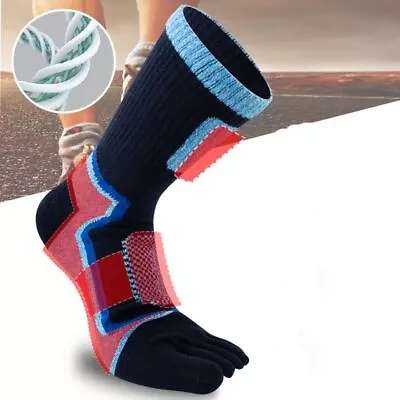 £5.18 • Buy 1 Pair Men Soft Sport Running Five Finger Toe Socks Elastic Long Solid Socks UK