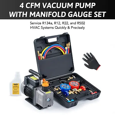 OMT Combo 1/3HP 4CFM AC Vacuum Pump  W Manifold Gauge Set Mechanic HVAC Tool • $96.36