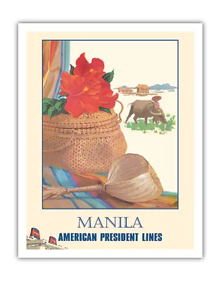 Manila Philippines - Vintage American President Lines Travel Poster 1961 • $15.98