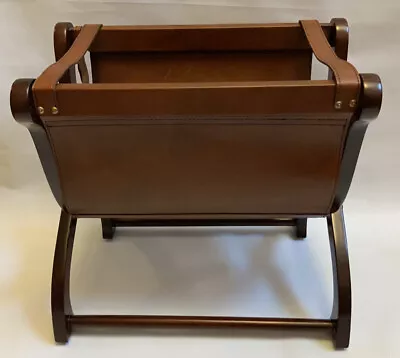 Vintage Folding Mahogany And Leather Magazine Wood Holder EUC!!! • $119