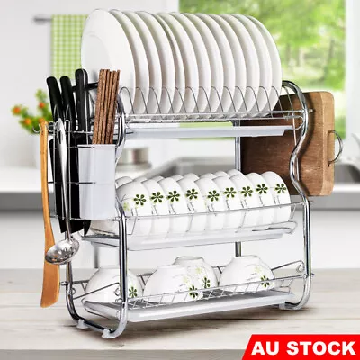 3 Tier Kitchen Dish Rack Plate Cup Drying Drainer Tray Cutlery Holder Storage  • $35.10