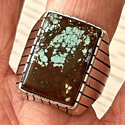 Number 8 Mine Spiderweb Turquoise Mens Ring Sz 11 Navajo Signed Ray Jack USA • $139.95