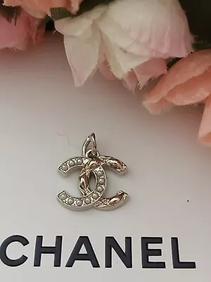 Chanel X 1 Button Charm /Zipper Pull Silver & Pearl Stamped Charm 15 X 19 Mm • £55