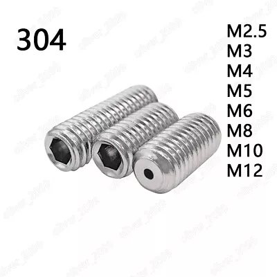 304 Stainless Steel Hex Socket Set Hollow Screws Flat Point Grub Screws M2.5-M12 • $55.96