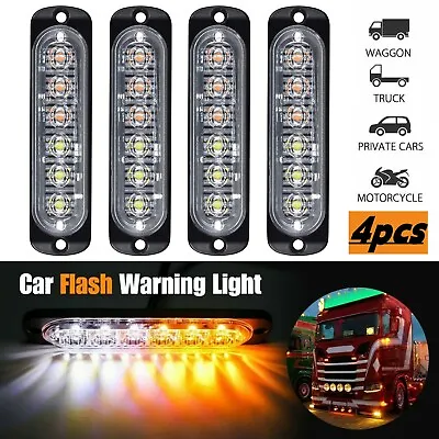 4X 6 LED Amber Car Truck Emergency Beacon Warning Hazard Flash Strobe Light Bar • $14.43