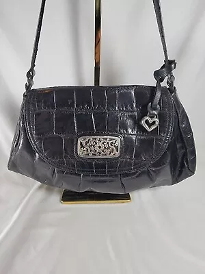 Vintage Brighton Embossed Croc Leather Shoulder Handbag Purse Black VGUC • $45